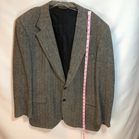 Vintage lambs wool herringbone blazer, dark gray Sz 46R - Picture 5 of 13